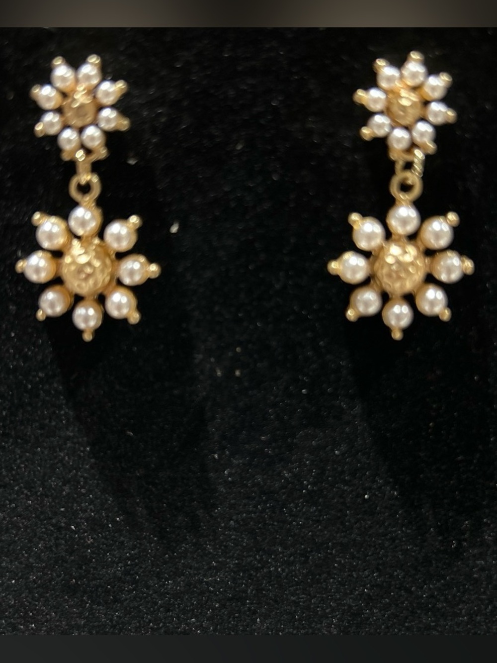 Gold color and faux Pearl Floral Drop Earrings - Women Jewelry